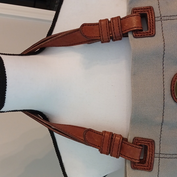 Fossil Taupe Canvas Embellished Circles Squares Tote Bag - Picture 10 of 16